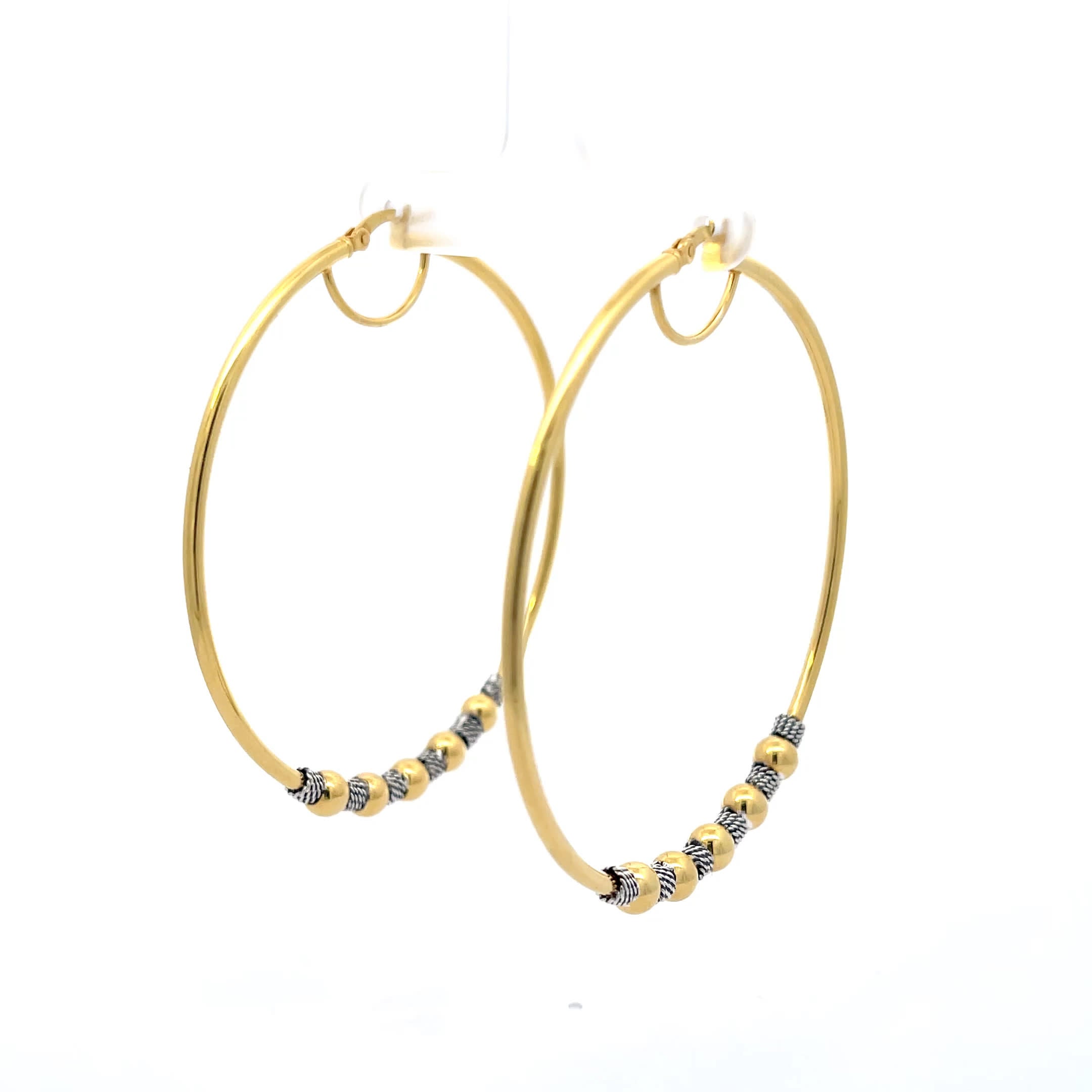 925 Silver Gold-Plated Hoop Earrings with Silver and Black Accents